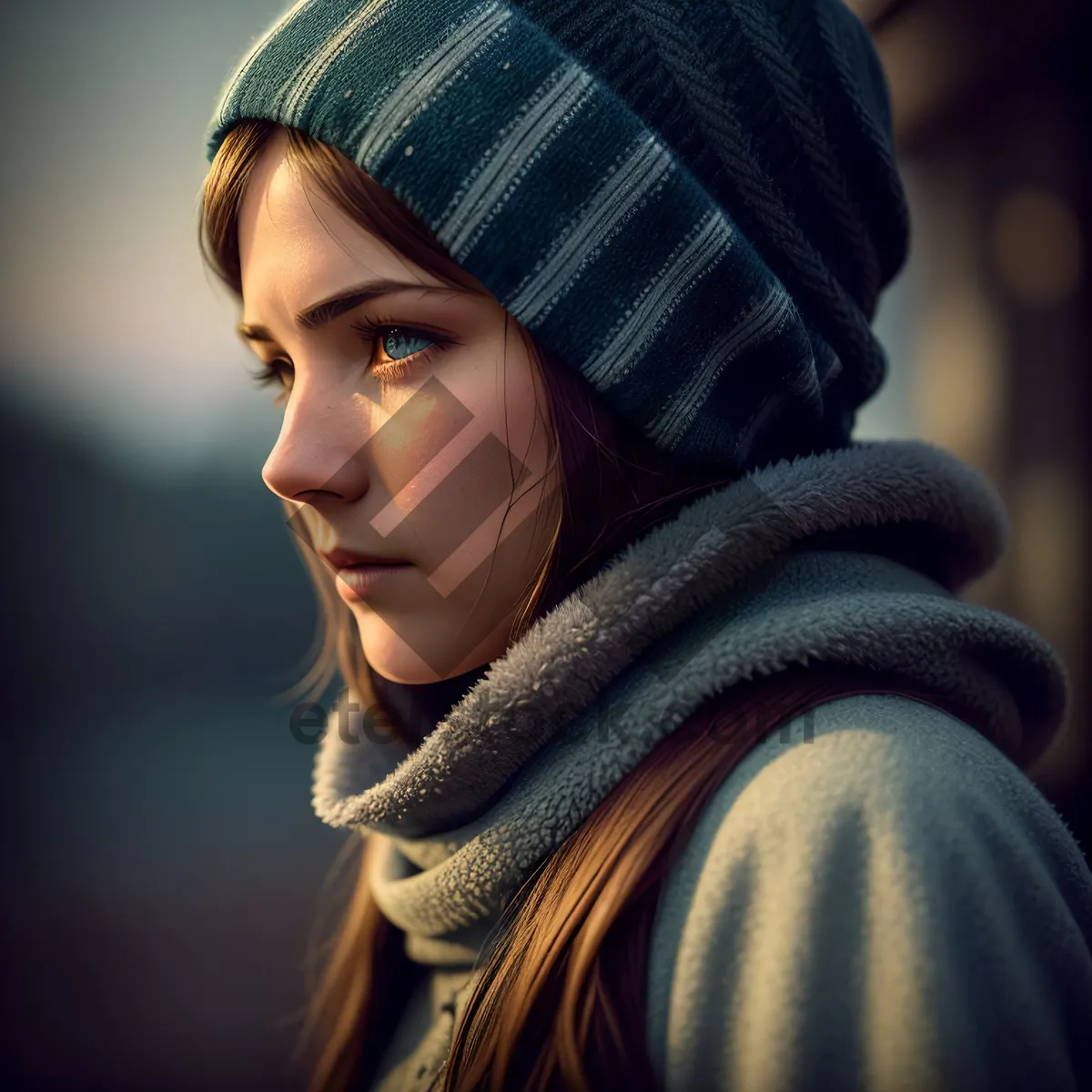 Picture of Attractive brunette fashion model with a stylish hat and smile