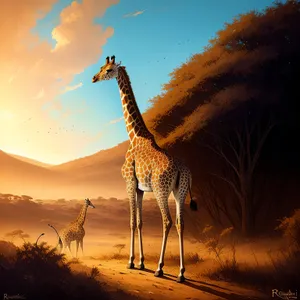 Safari Sunset: Majestic Giraffe Silhouette in National Park.
