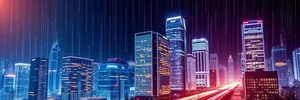 Night view of modern city skyline with office towers