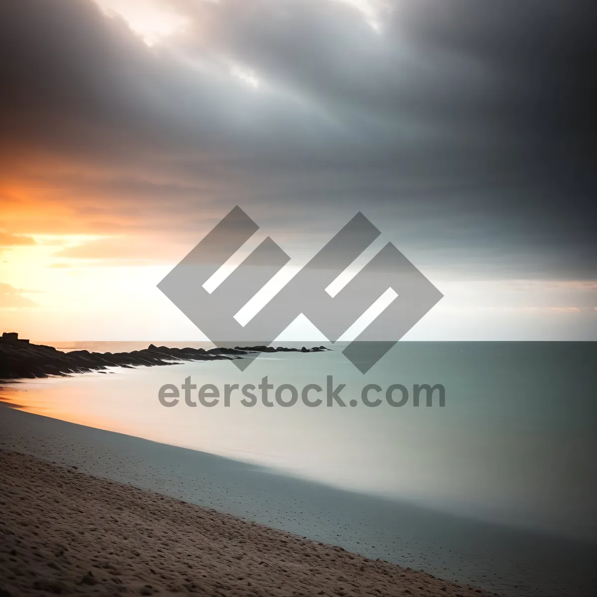 Picture of Vibrant Orange Sunset Over Ocean Waves