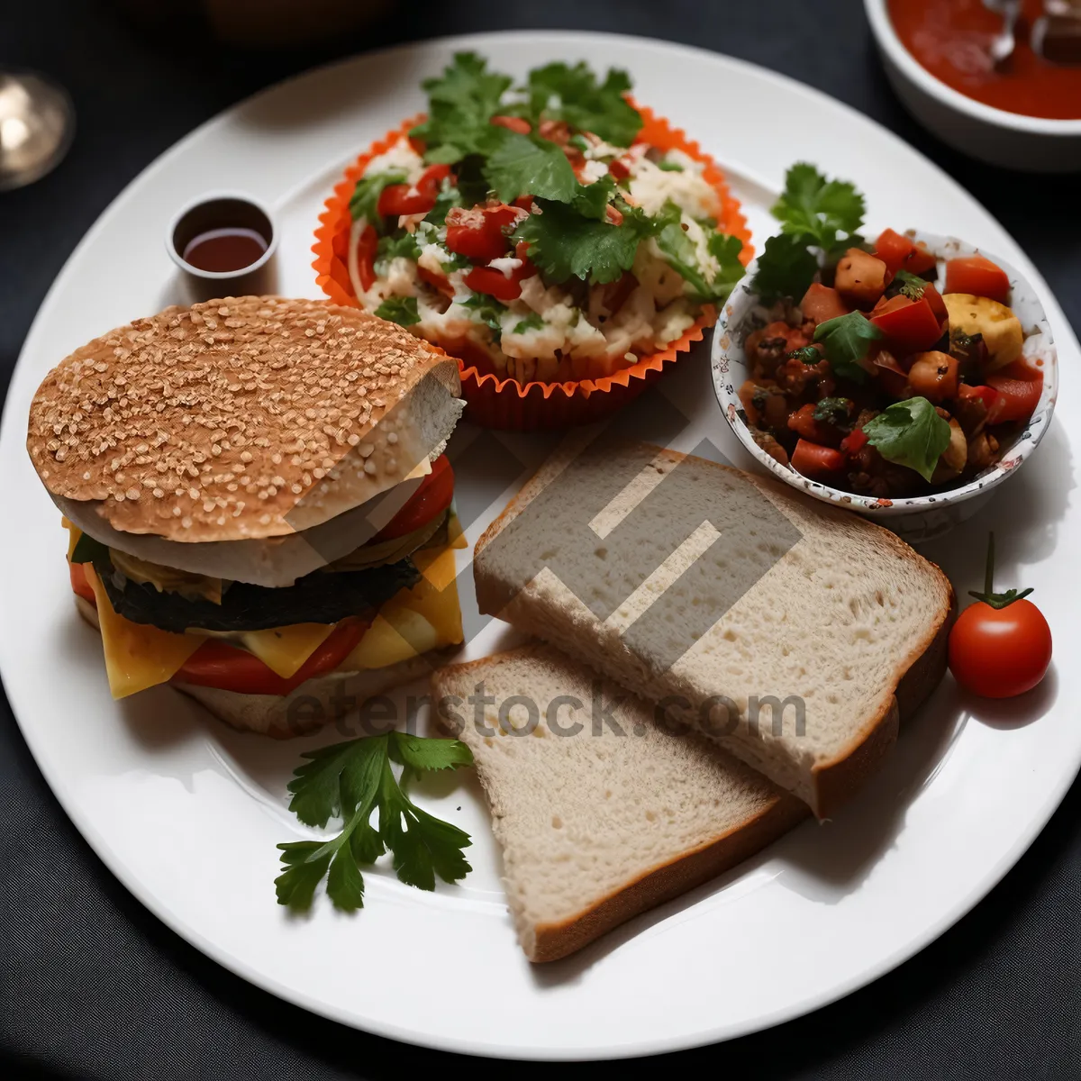 Picture of Gourmet chicken steak with fresh vegetable salad.