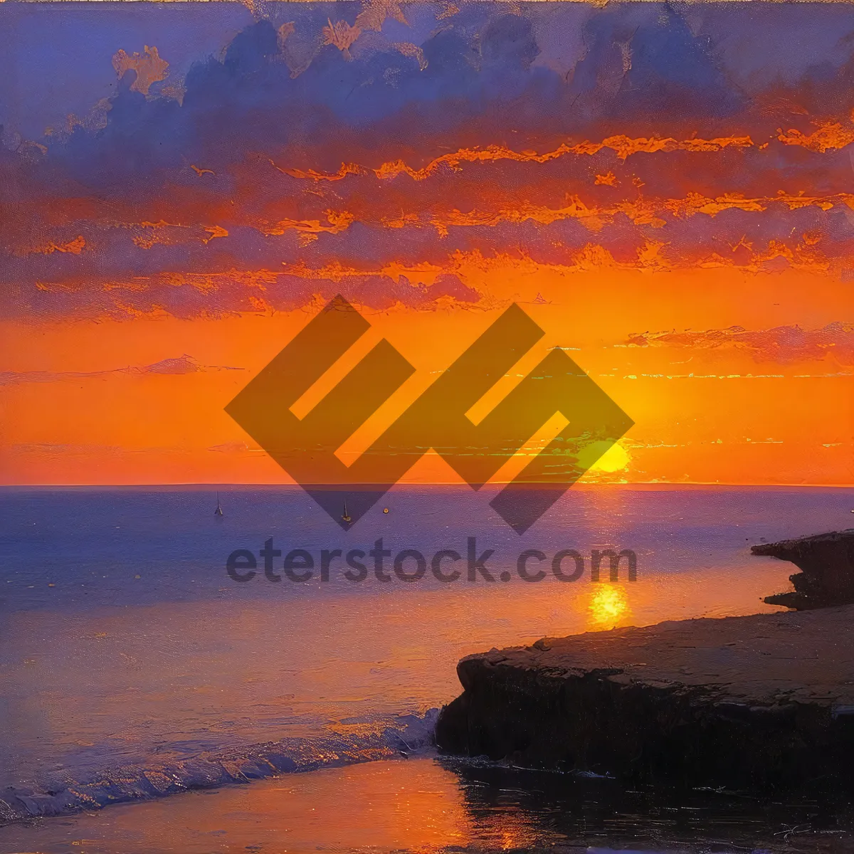 Picture of Orange Sunset over Tropical Beach
