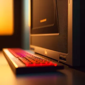 Modern office technology: Keyboard and laptop on desk