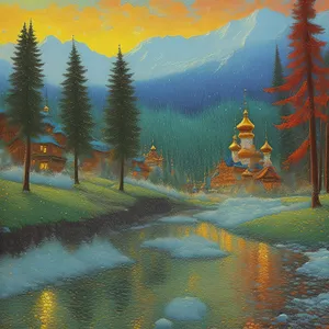 Sunset over tranquil lake on summer island
