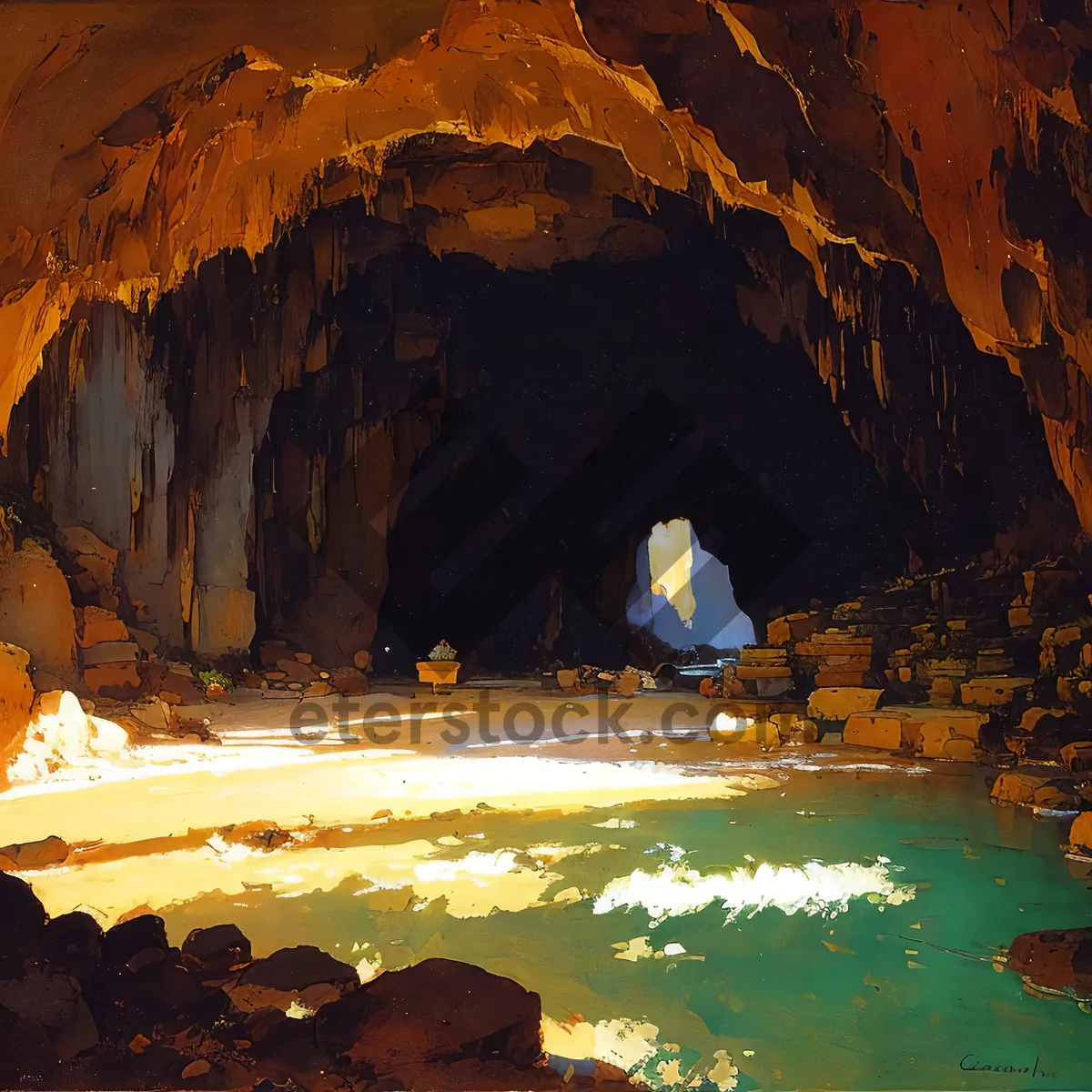 Picture of Golden Coastal Sunset Over Majestic Mountains