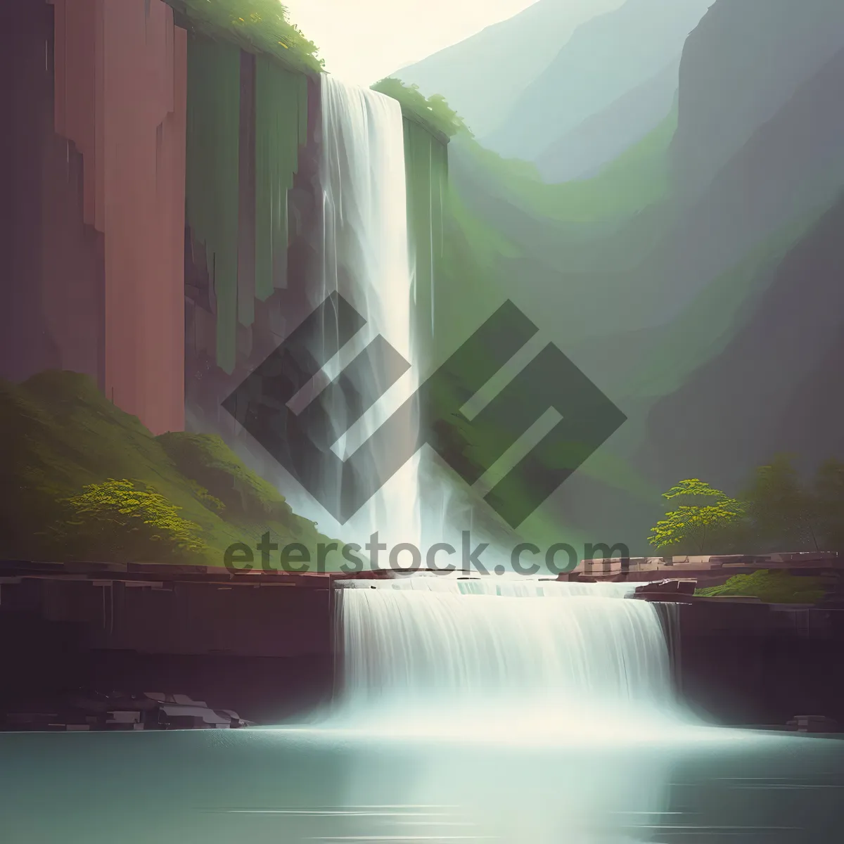 Picture of Serene Cascading Waterfall amidst lush Forest