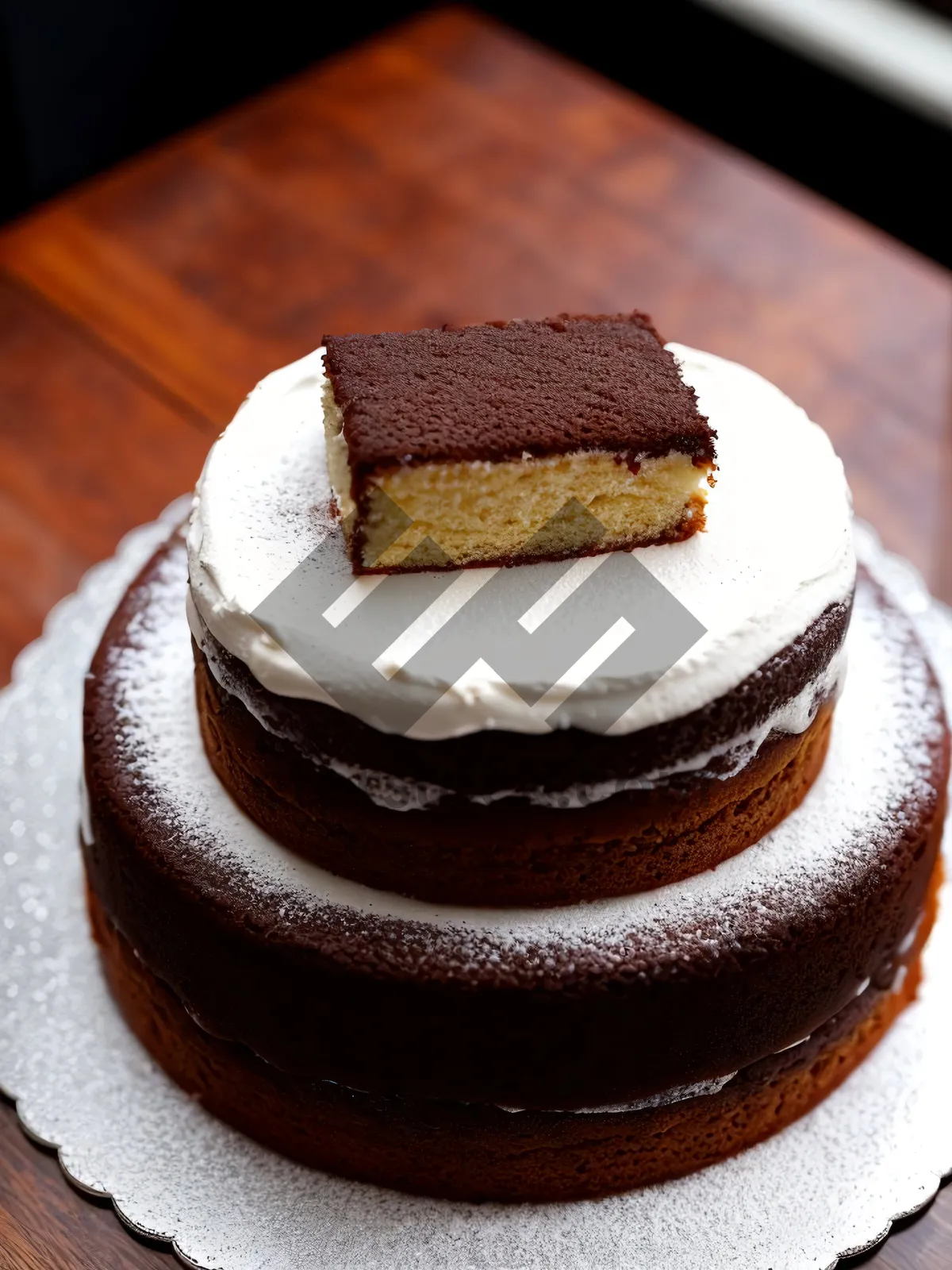 Picture of Delicious Chocolate Cream Cake Slice with Fresh Fruit Topping