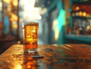 Beer and wine glasses on party table