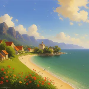 Sunset Beach Getaway with Palm Trees and Ocean