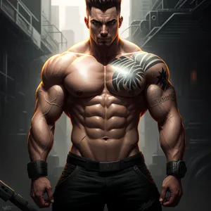 Powerful Male Wrestler Flexing Muscles in Studio