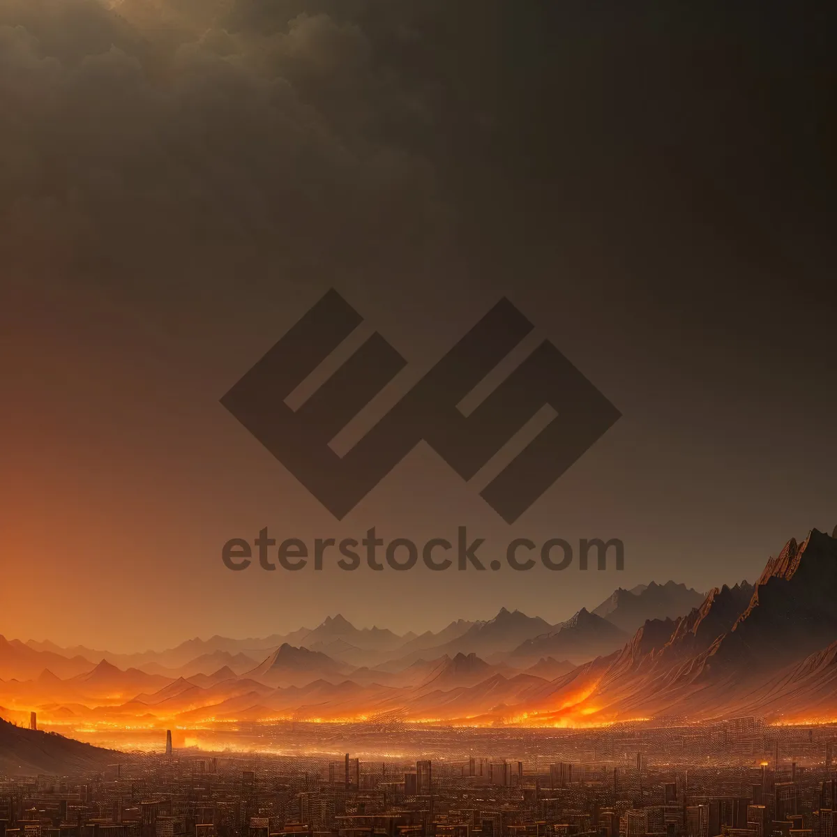 Picture of Golden Horizon: Majestic Sunset Over Mountain Range