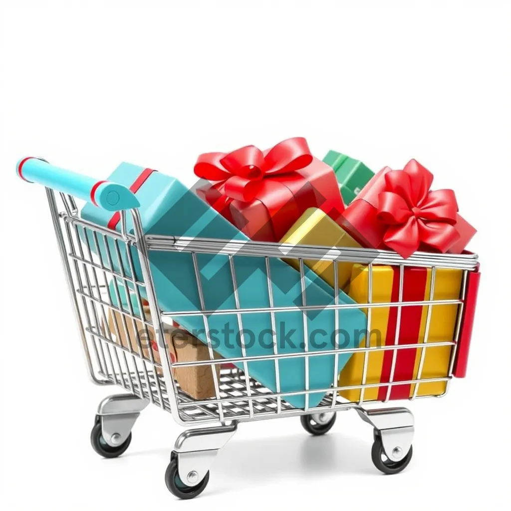 Picture of 3D shopping cart in empty supermarket aisle