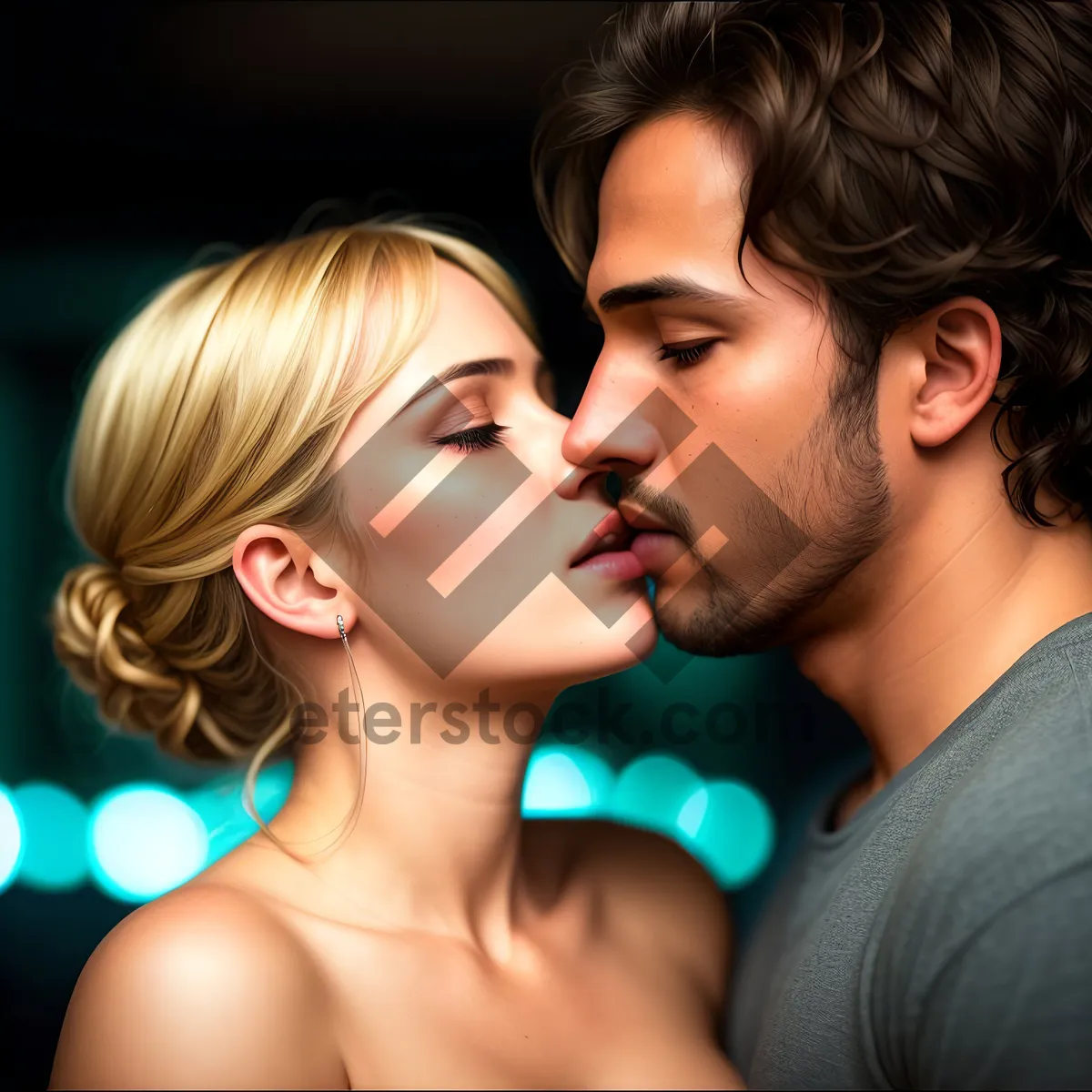 Picture of Smiling Couple Embracing in Studio Portrait