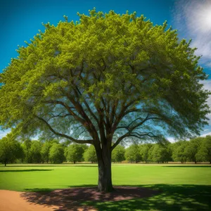 Autumn Park Landscape with Lush Linden Trees