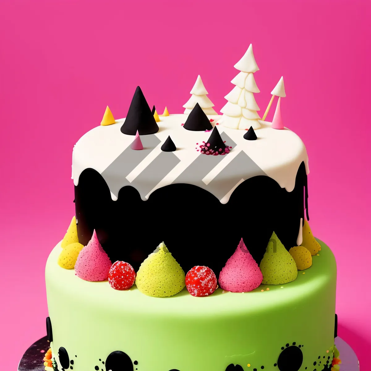 Picture of Delicious Strawberry Cake with Chocolate Design