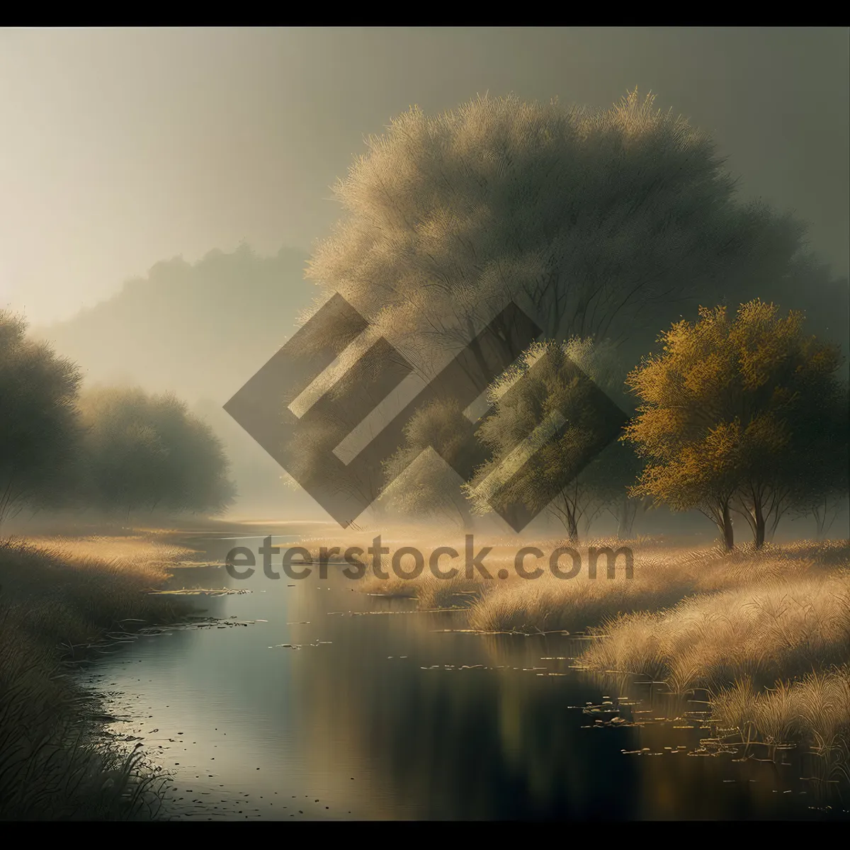Picture of Golden Horizon: Majestic Sunset over Tranquil Lake