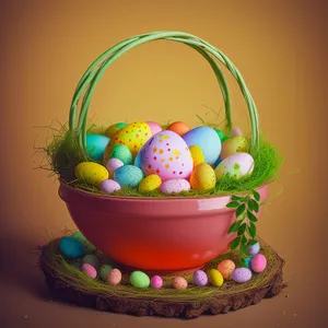 Easter Egg Basket with Colorful Candy