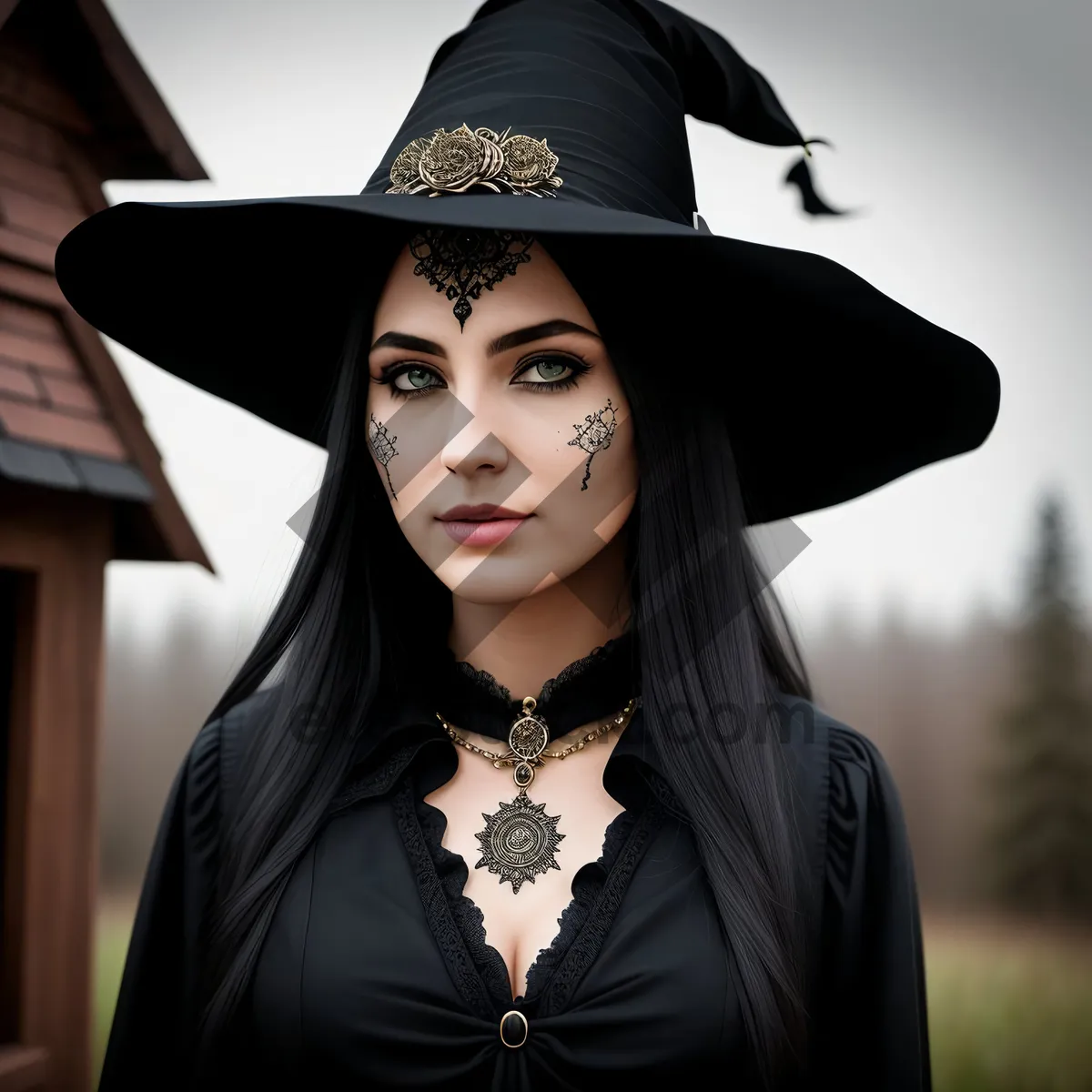 Picture of Stylish Woman With Glamorous Black Hat