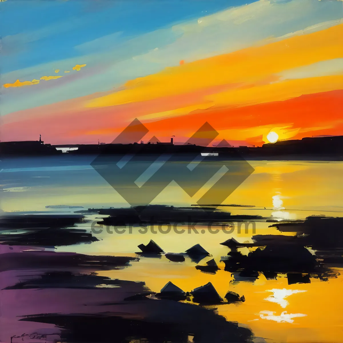 Picture of Golden Horizon: Silhouette of Waves at Sunset