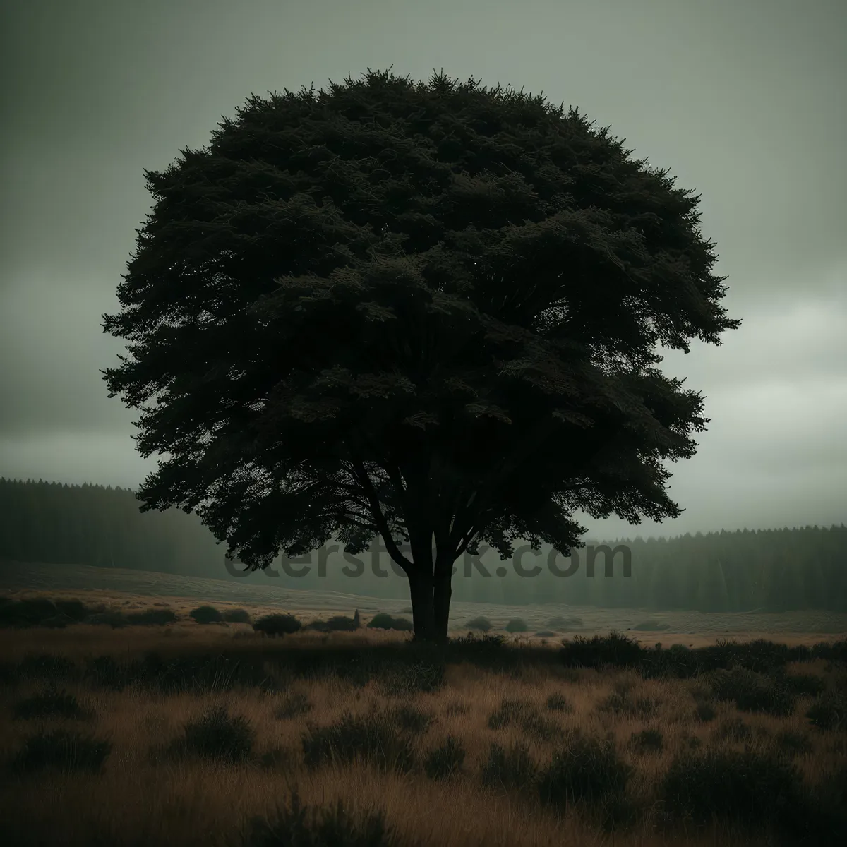 Picture of Serenity in the Countryside: Sunset Over the Tree-Covered Landscape