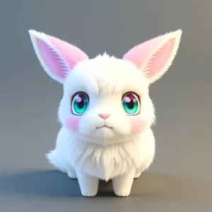 Fluffy-Eared Curious Kitty: Adorable White Bunny with Whiskers