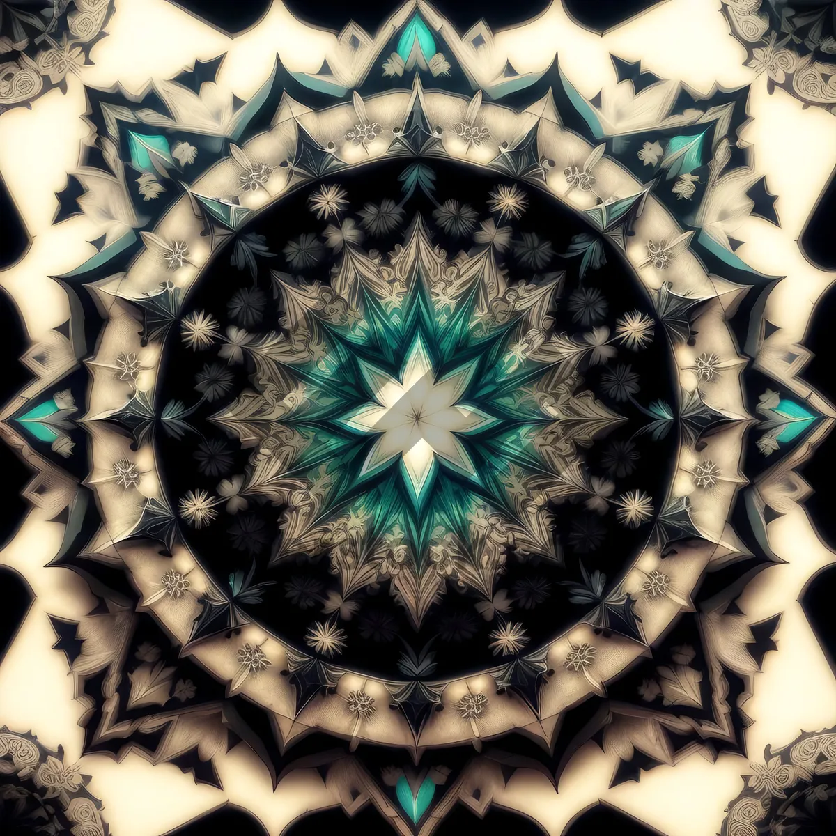 Picture of Vibrant Arabesque Mosaic: A Kaleidoscope of Artistic Geometric Symmetry