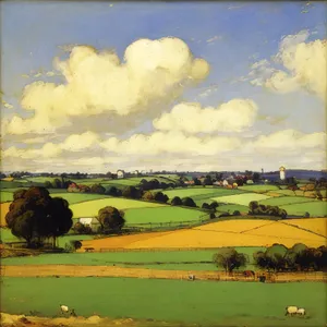 Summer Landscape with Hay Field and Clouds