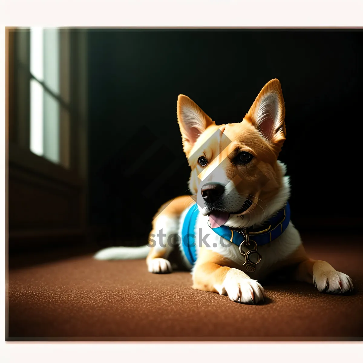 Picture of Adorable Cardigan Corgi Puppy Sitting in Studio