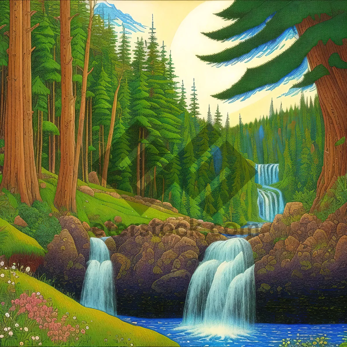 Picture of Serene Cascading Creek in Lush Forest