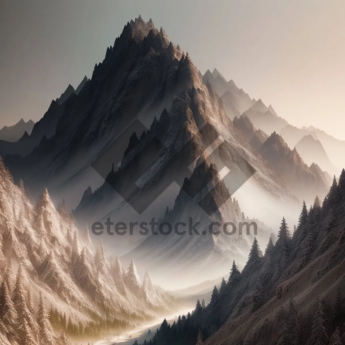 Picture of Snow-capped Range in Majestic Alpine Landscape.