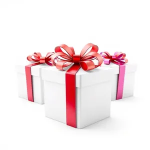 Festive gift box with love ribbon and bow.