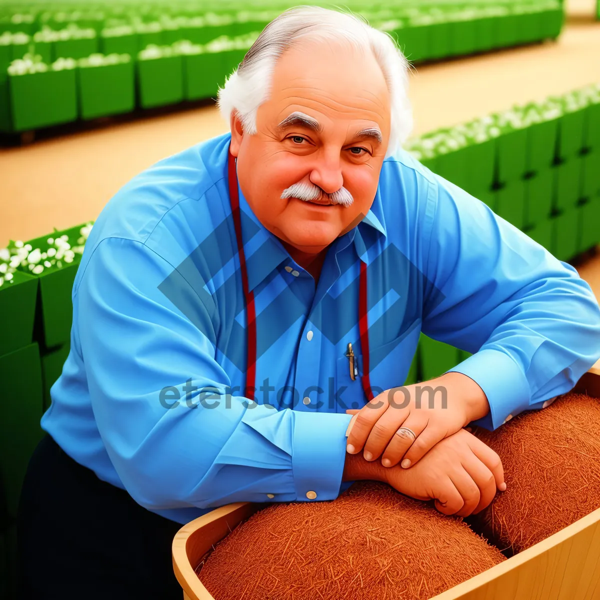 Picture of Happy male office worker smiling while working on laptop