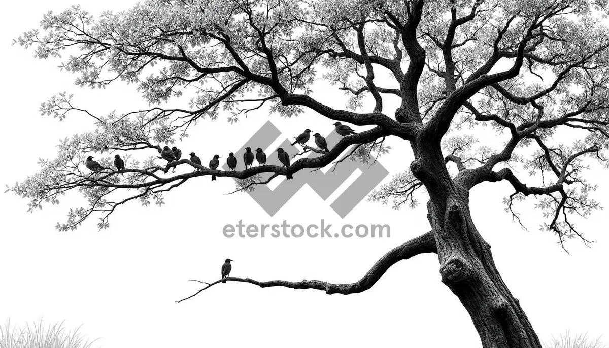 Picture of Silhouette of oak tree against dramatic sky
