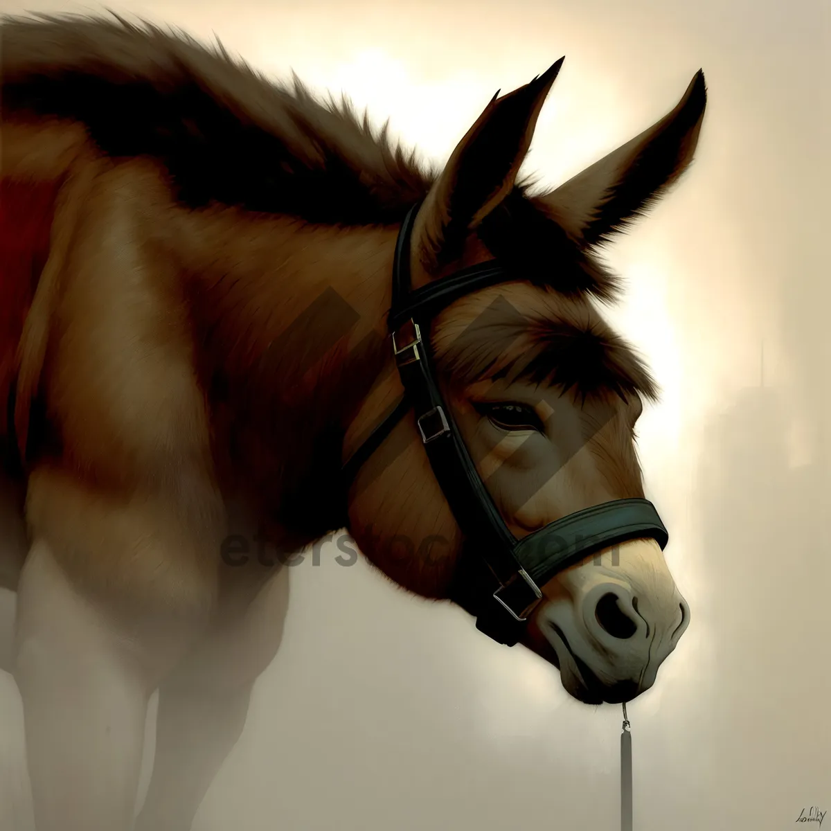 Picture of Brown Stallion in Protective Mask: Equestrian Gag