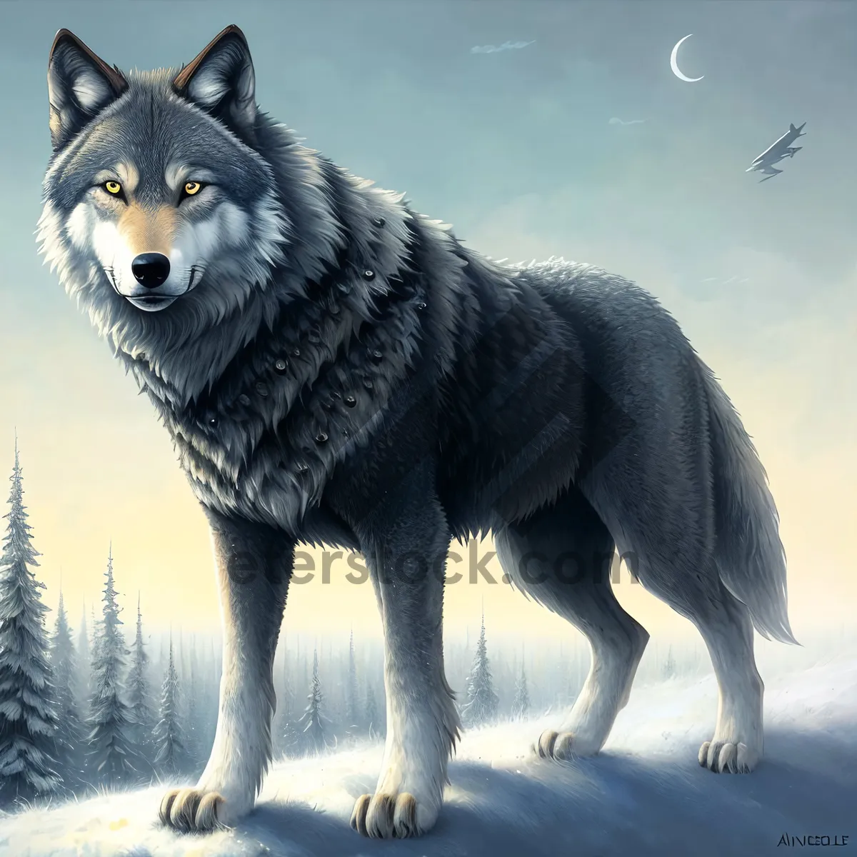 Picture of White Timber Wolf in Winter Wilderness