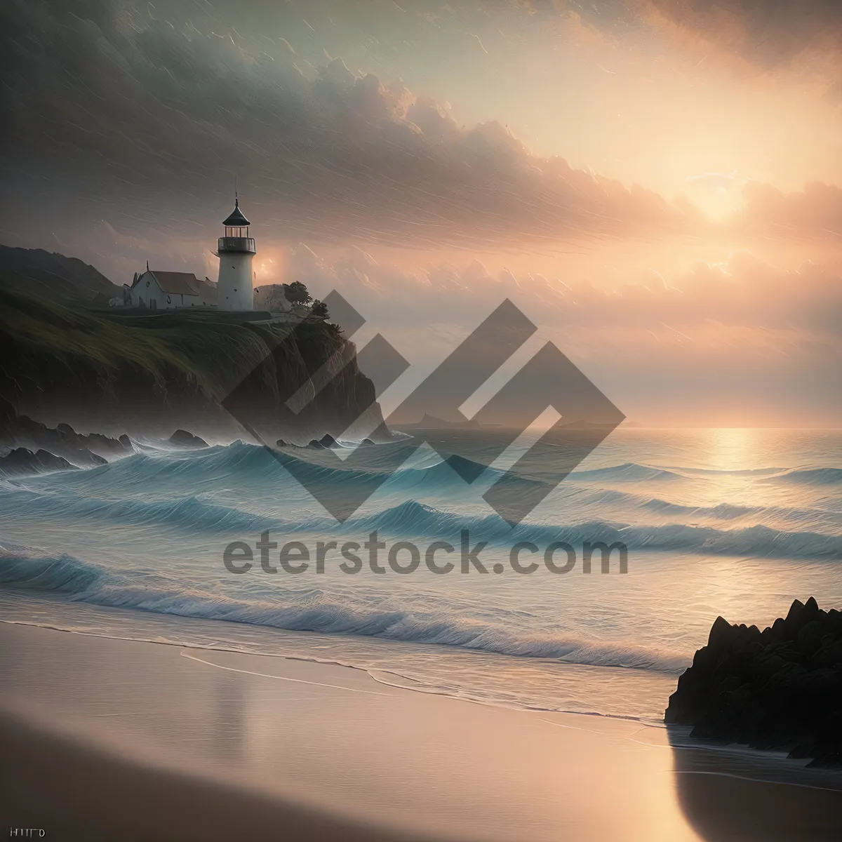 Picture of Serene Horizons: Coastal Sunset Over Rocky Cliff