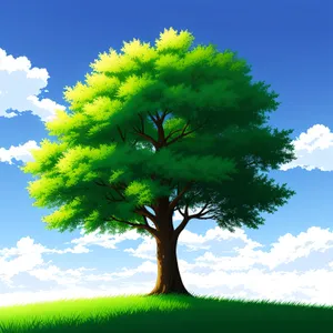Serene Oak Tree Landscape under Clear Blue Sky