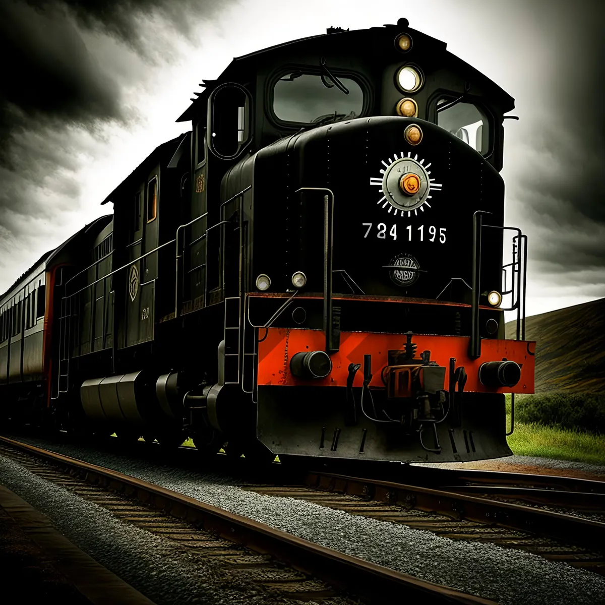 Picture of Vintage Steam Train on Railway Tracks.