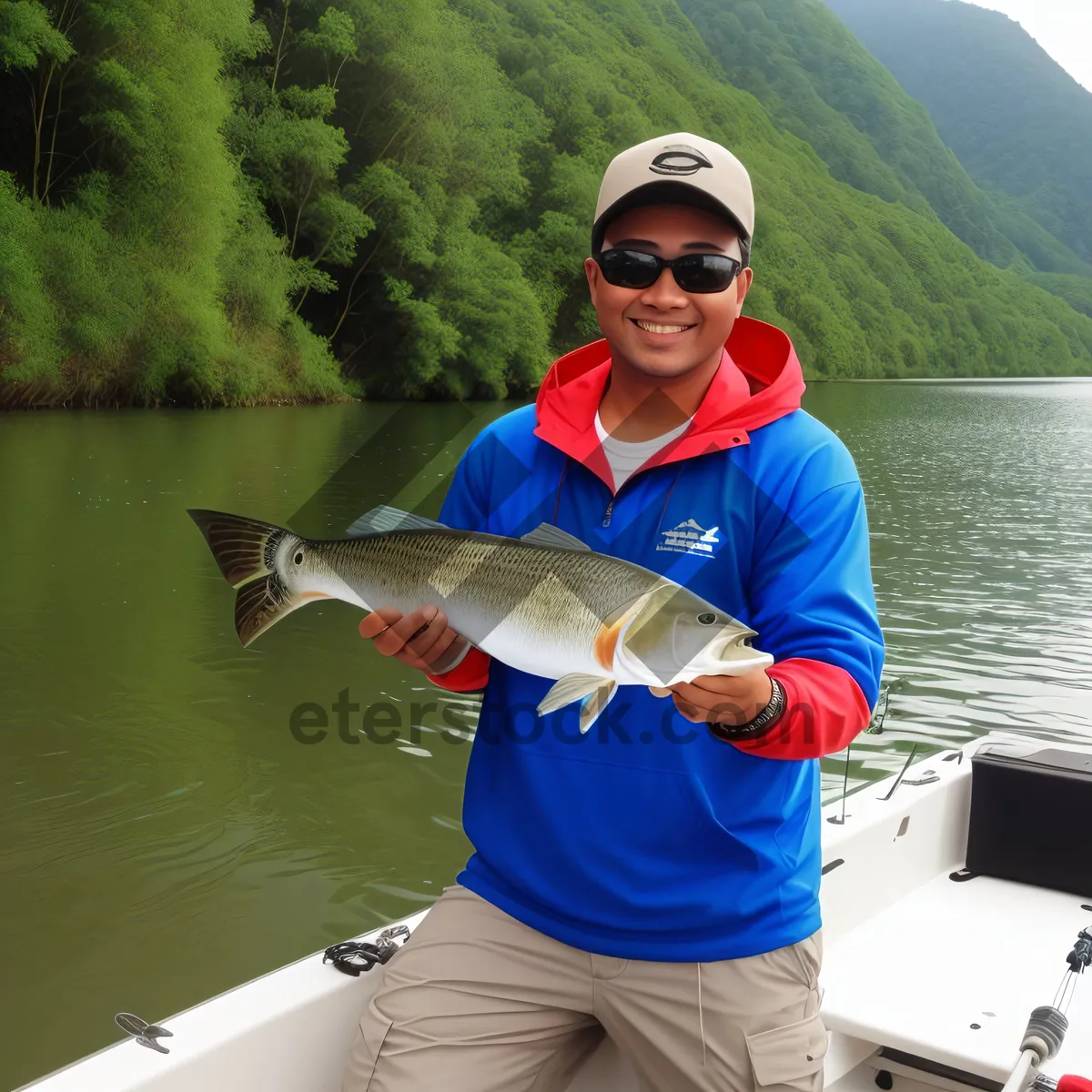 Picture of Man fishing with gar catch in the ocean