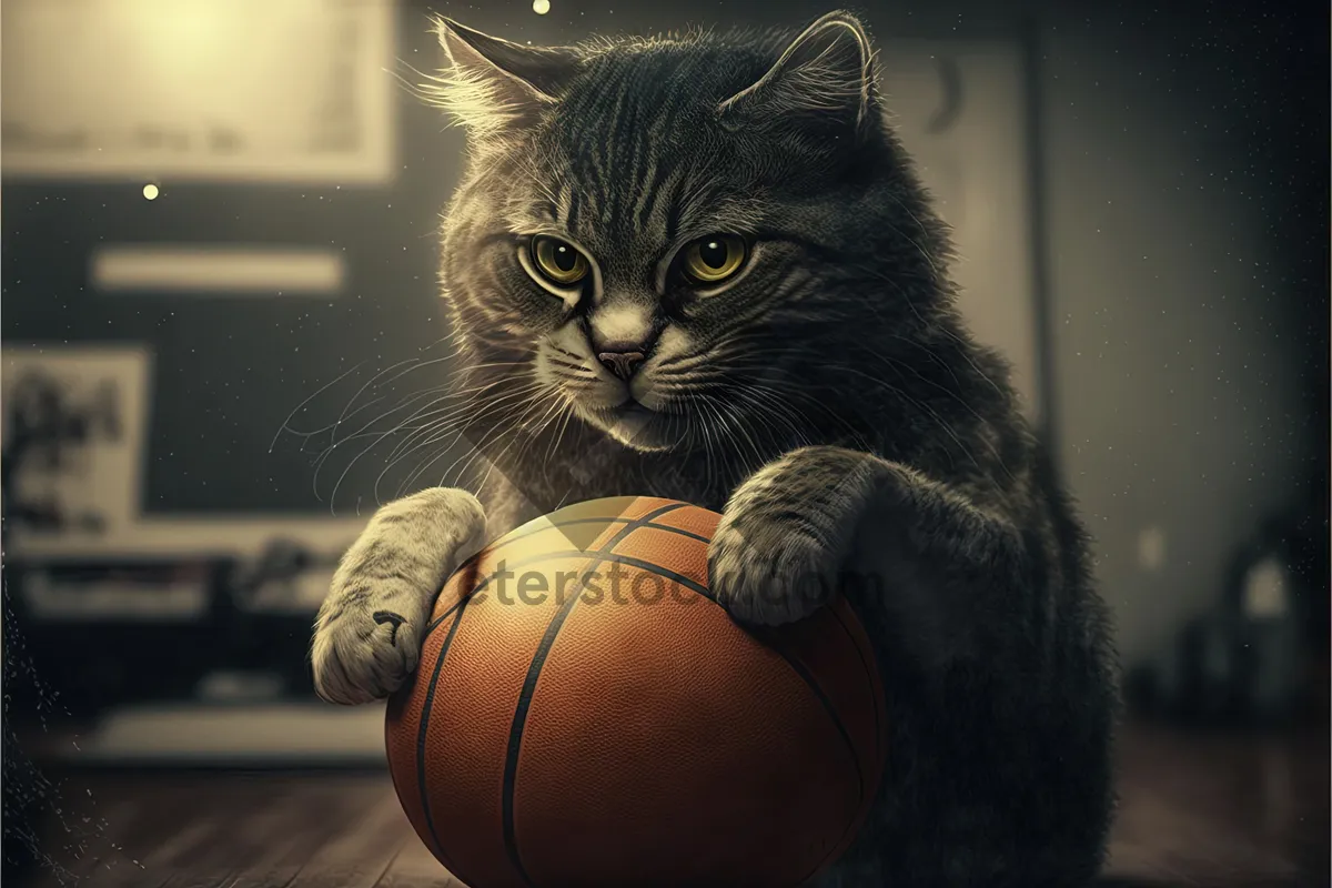 Picture of Curious Cat with Basketball Ball