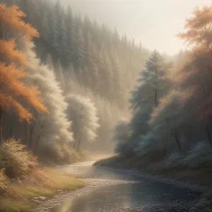 Golden Horizon: Scenic Autumn Landscape with Sunlit Trees