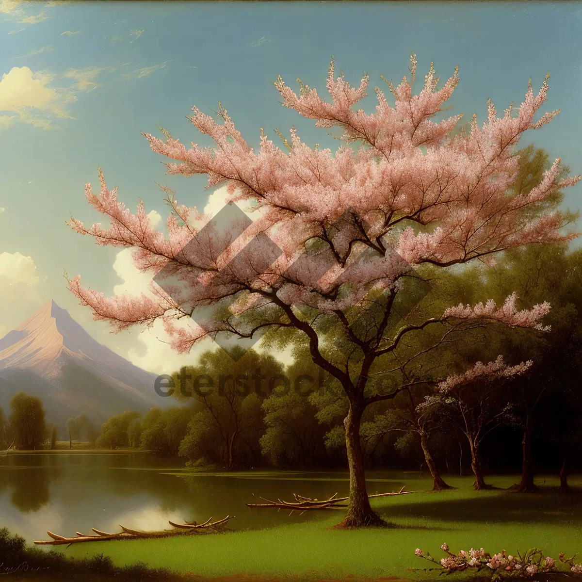Picture of Autumn Oak Tree in Serene Rural Landscape