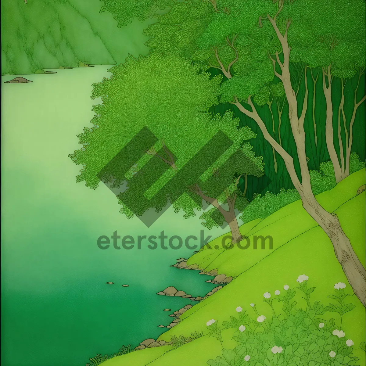 Picture of Serene Forest Reflections: A Tranquil Aquatic Plant in Lush Landscape