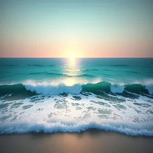 Serene Beach Sunset Over Tropical Waves