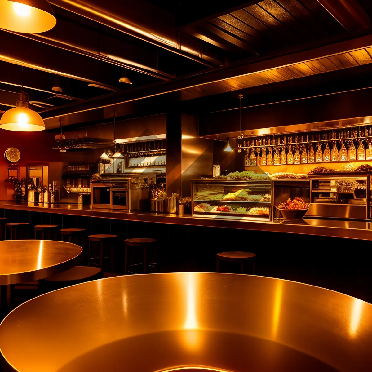 Picture of Nighttime ambiance in modern restaurant interior