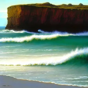 Serene Coastal Paradise: Sun-kissed Shores caressed by Turquoise Waves