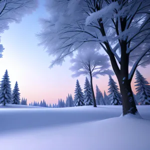 Snowy Winter Landscape with Frosty Trees