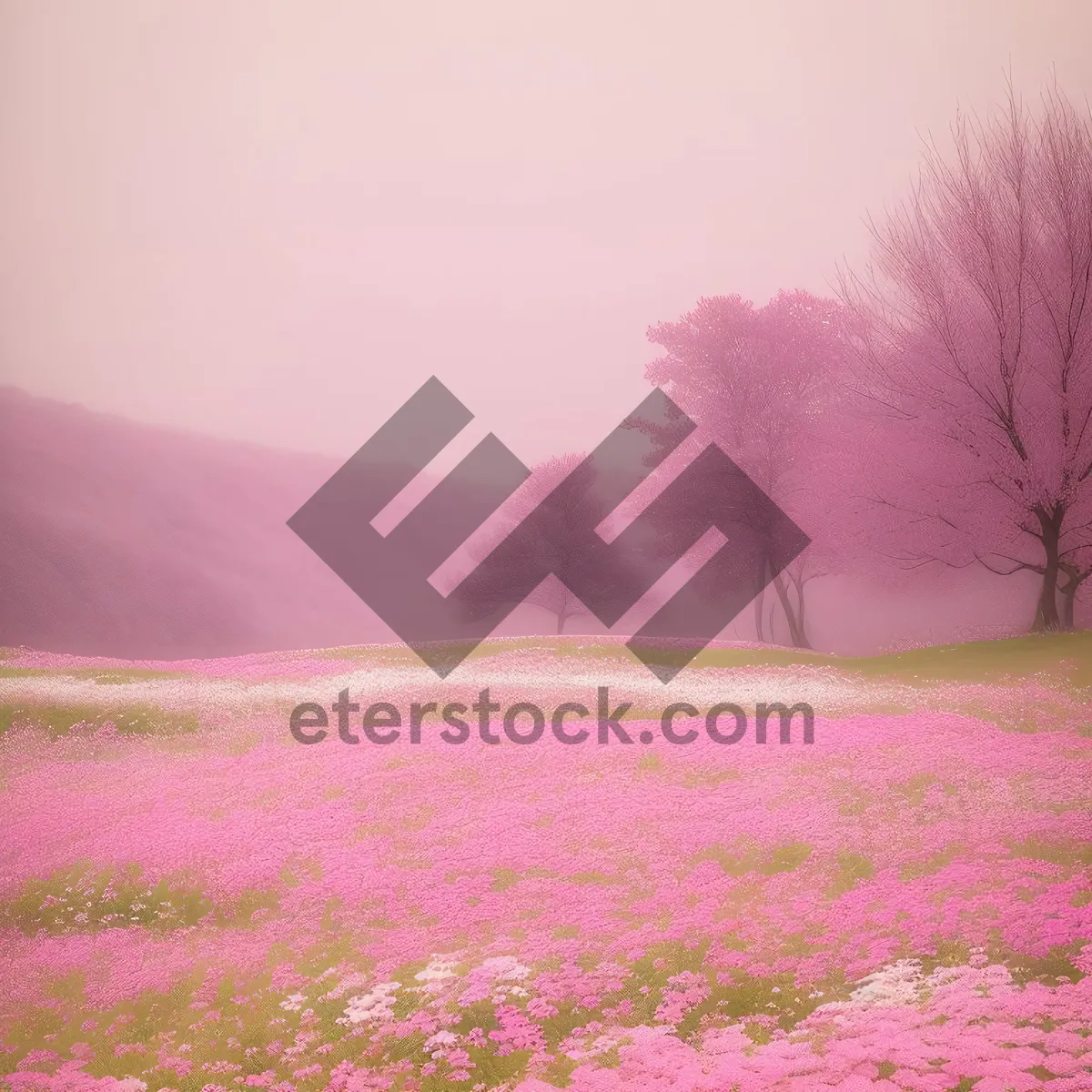 Picture of Colorful Spring Meadow with Moss Pink Flowers and Purple Phlox