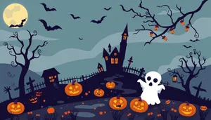 Silhouette Halloween Night Sky Illustration with Winter Tree