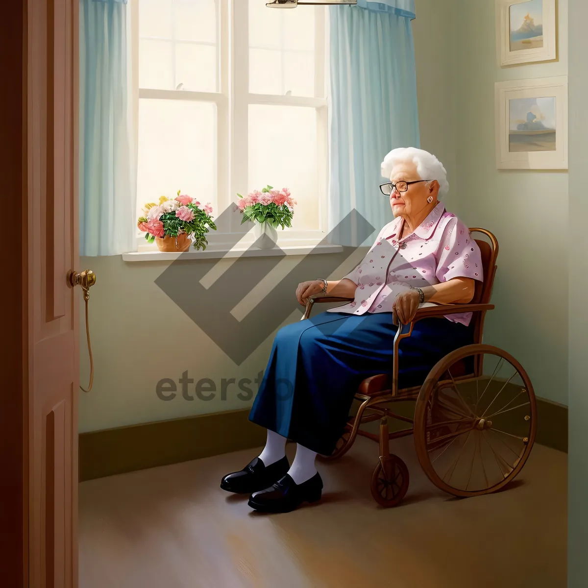 Picture of Disabled man seated on wheelchair with caregiver beside him.